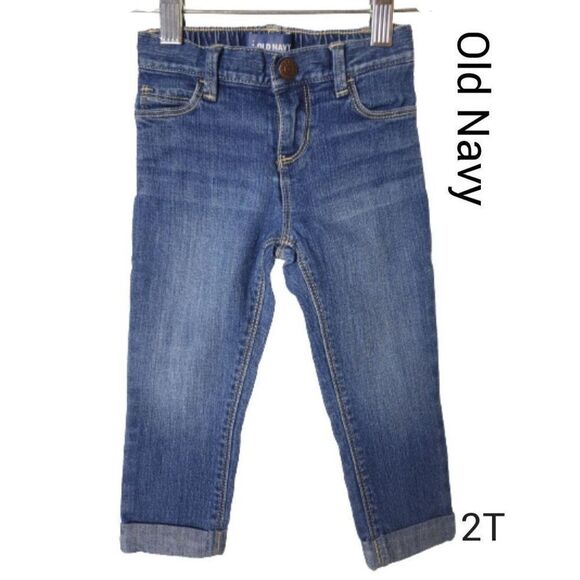 Old Navy Girls 2T Jeans Adjustable Roll Cuff Straight Leg Denim Pull Up Pants 2T - Picture 1 of 4